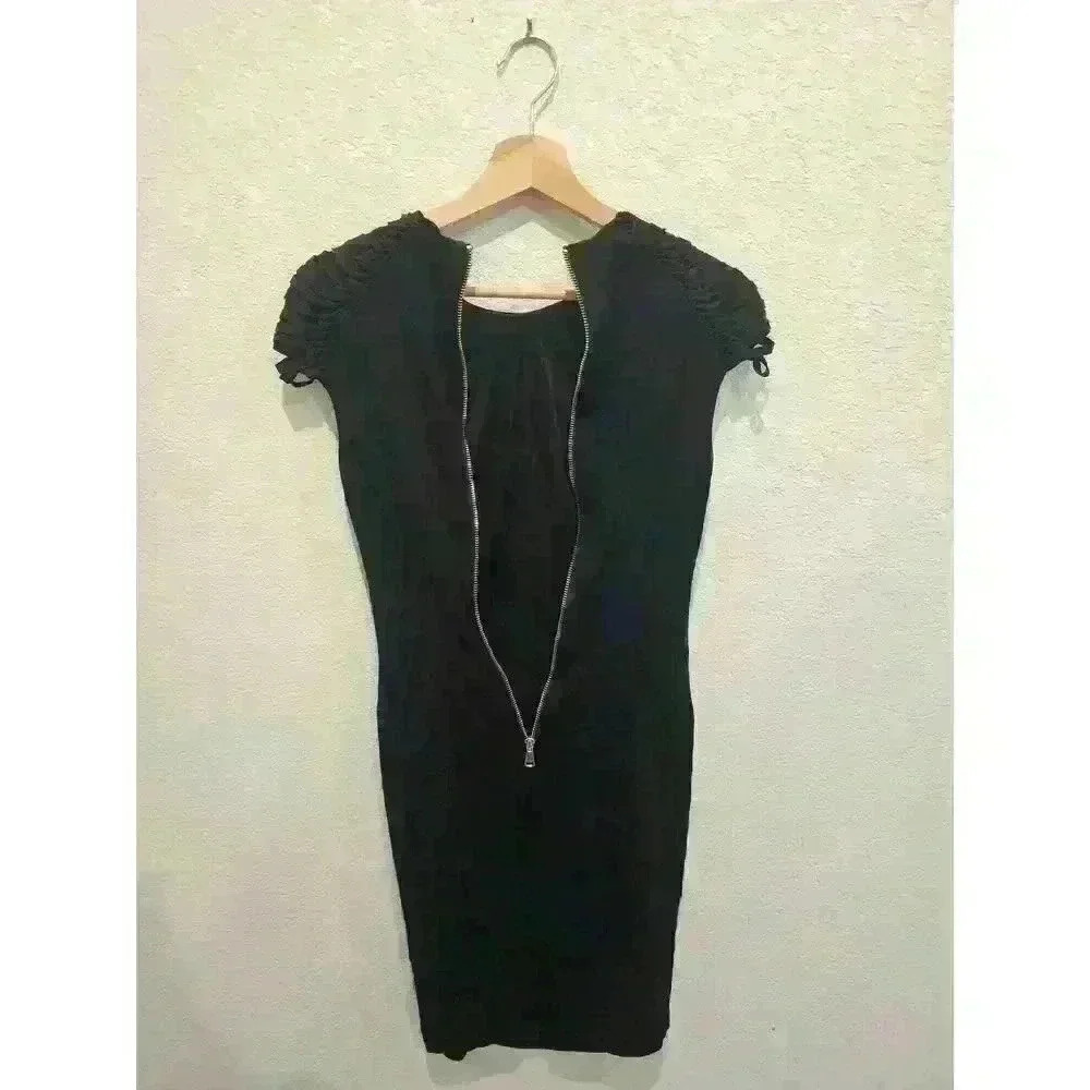 Bebe Womens Pencil Dress Sz S Black Midi Knot Shoulder - Picture 4 of 4